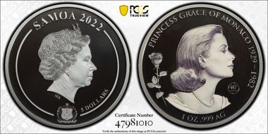 2022 $5 Princess Grace of Monaco Black Proof PR69DCAM