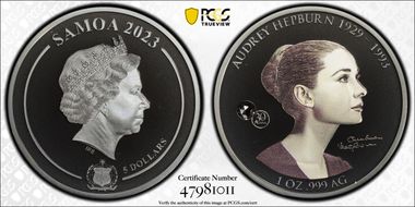 2023 $5 Audrey Hepburn Black Proof PR69DCAM