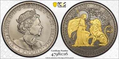 2022 £1 Una and the Lion 1oz  Gilt Ag PR70