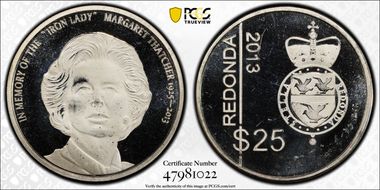 2013 $25 Margaret Thatcher Silvered Brass Fantasy Issue PR66DCAM