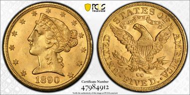1890-CC $5 MS63+