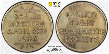 1932 Medal 200th Meeting April 27th P.C.N.S. Cu-Ni MS62