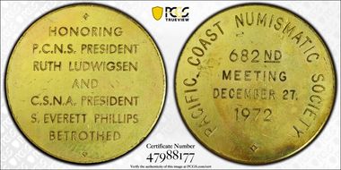 1972 Medal 682nd Meeting December 27th P.C.N.S. Brass MS62