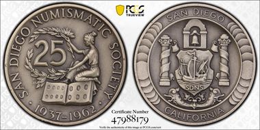 1962 Medal S.D.N.S. 25th Anniversary  Medallic Art Co., NY 40mm Ag SP66