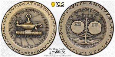 1960 Medal B.N.S. 100th Anniversary Medallic Art Co., NY 38mm Ag SP64