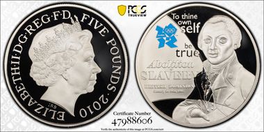 2010 £5 S-4947 Olaudah Equiano Ag PR70DCAM