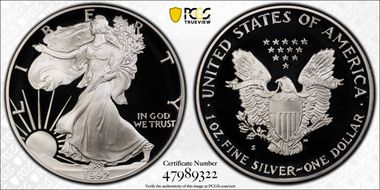 1992-S $1 Silver Eagle PR70DCAM