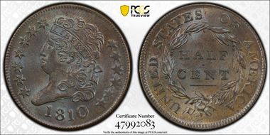 1810 1/2C C-1 MS64+ BN