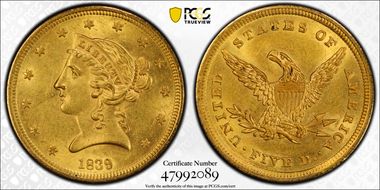 1839 $5 MS61