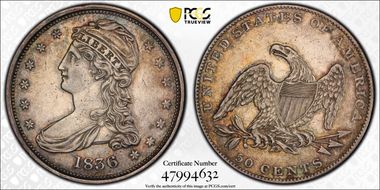 1836 50C Reeded Edge XF45