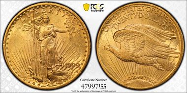 1909 $20 AU58