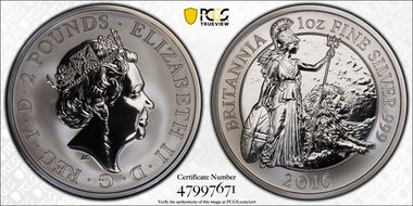 2016 £2 Britannia Rev PR Ag PR69