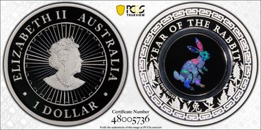 2023-P $1 Year of the Rabbit Opal Ag PR70DCAM