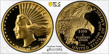 2019-W $100 High Relief Enhanced .9999 Fine SP70DMPL