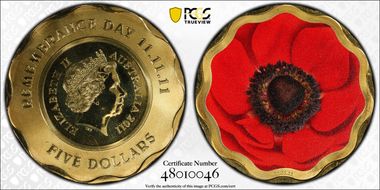 2011 $5 Remembrance Day Colorized MS69