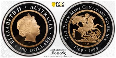1999-P100 $100 Perth Mint Centenary Sov PR69DCAM