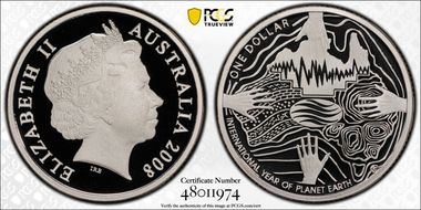 2008 $1 Planet Earth Silver PR70DCAM