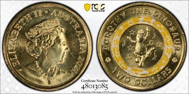 2021 $2 Wiggles-Dorothy the Dinosaur 30th Ann. Colorized MS67