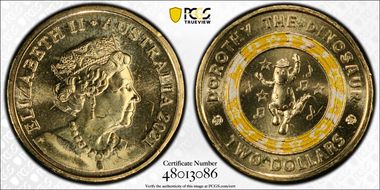 2021 $2 Wiggles-Dorothy the Dinosaur 30th Ann. Colorized MS67