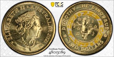 2021 $2 Wiggles-Dorothy the Dinosaur 30th Ann. Colorized MS67