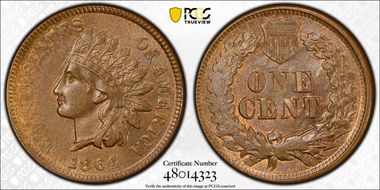 1864 1C L on Ribbon MS62BN