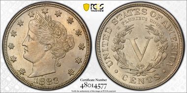 1883 5C With CENTS AU58