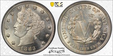 1883 5C No CENTS MS65