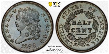 1828 1/2C 13 Stars MS64BN