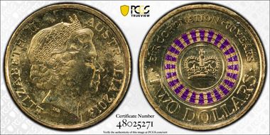 2013 $2 Coronation Colorized MS66