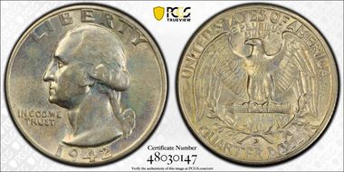 1942-D 25C Doubled Die Obverse AU58