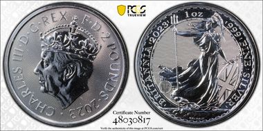 2023 £2 Britannia Ag Charles III Coronation MS68