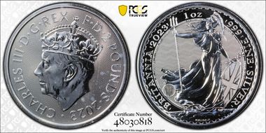 2023 £2 Britannia Ag Charles III Coronation MS68