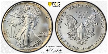 1987 $1 Silver Eagle MS69