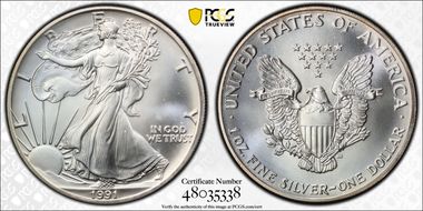 1991 $1 Silver Eagle MS68