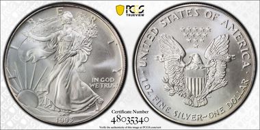 1993 $1 Silver Eagle MS68