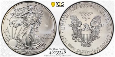 2011 $1 Silver Eagle 25th Anniversary MS67