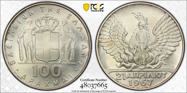 (1970) 100 Dr 1967 Revolution KM-94  Ag MS67