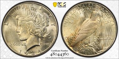 1934-S $1 MS62