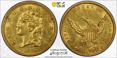 1836 $2.50 Script 8 AU58