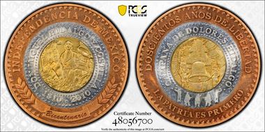 2010-Mo Medal Mexican Indep. Tri-Metallic PR63DCAM