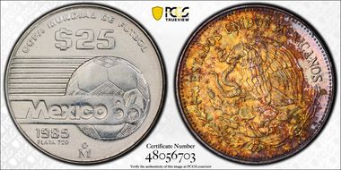 1985-Mo 25 Peso World Cup KM-497 MS65