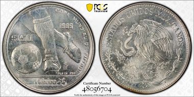 1985-Mo 50 Peso World Cup KM-498 MS66