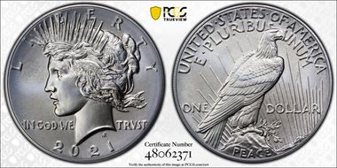 2021 $1 Peace Dollar 100th Anniversary MS70