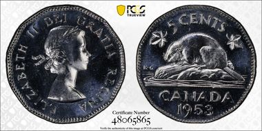 1953 5C No Strap, Far Leaf MS65