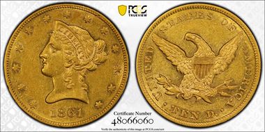 1861 $10 AU50