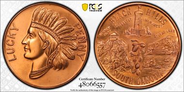 No Date Token Black Hills, South Dakota 72mm Lucky Penny MS63RD