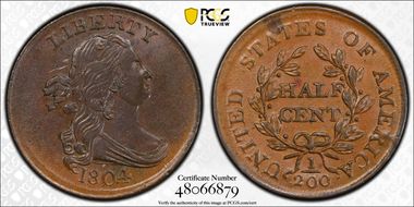 1804 1/2C Crosslet 4, Stems MS62BN