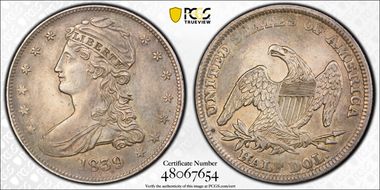 1839 50C Capped Bust N1