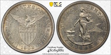 1903-S 20C KM-166, Ag AU55