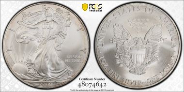 2008 $1 Silver Eagle MS67